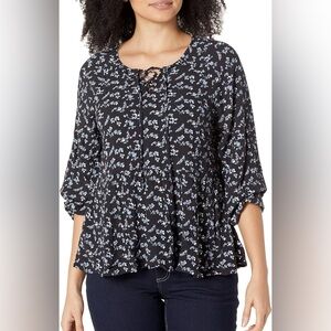 NWOT Lucky Brand Women's Floral Printed Long Sleeves Tunic Black, Medium